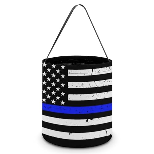 Police Blue Line USA Flag Cute Easter Basket Bags Eggs Bucket Candy Tote Decorations Gifts Party Storage Bag, style