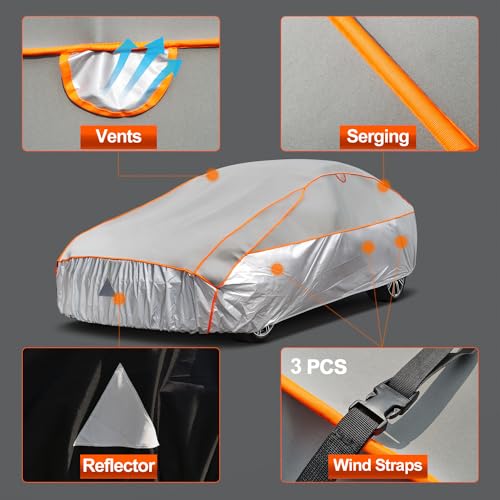 Image of Kayme Hail Protector Car Cover，Anti Hail Thickened Multi-Layered EVA Car Cover Waterproof Sun UV Rain Snow All Weather, Outdoor Hail Protection Cover, Fit Sedan /Coupe-Length (186 to 193 Inch).Grey