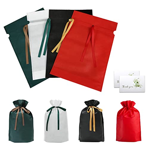 ラッピング 袋 YOAYAO 包む ギフト袋 プレゼント 袋 リボン 付き不織布 巾着袋 ラッピング袋 おしゃれ ラッピングバッグ 誕生日 バレンタイン クリスマス 小分け プレゼント用 (四色8枚セット, 33cm×22cmx7cm)