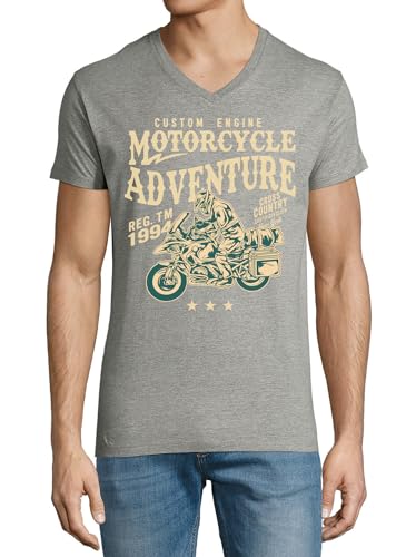 T-shirt cross country New York col V en coton gris pour homme