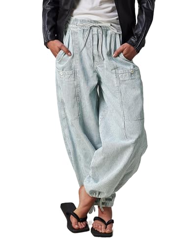 Kedera Women's Baggy Barrel Jeans Wide Leg Boyfriend Low Rise Elastic Waist Denim Pants Y2K Trousers