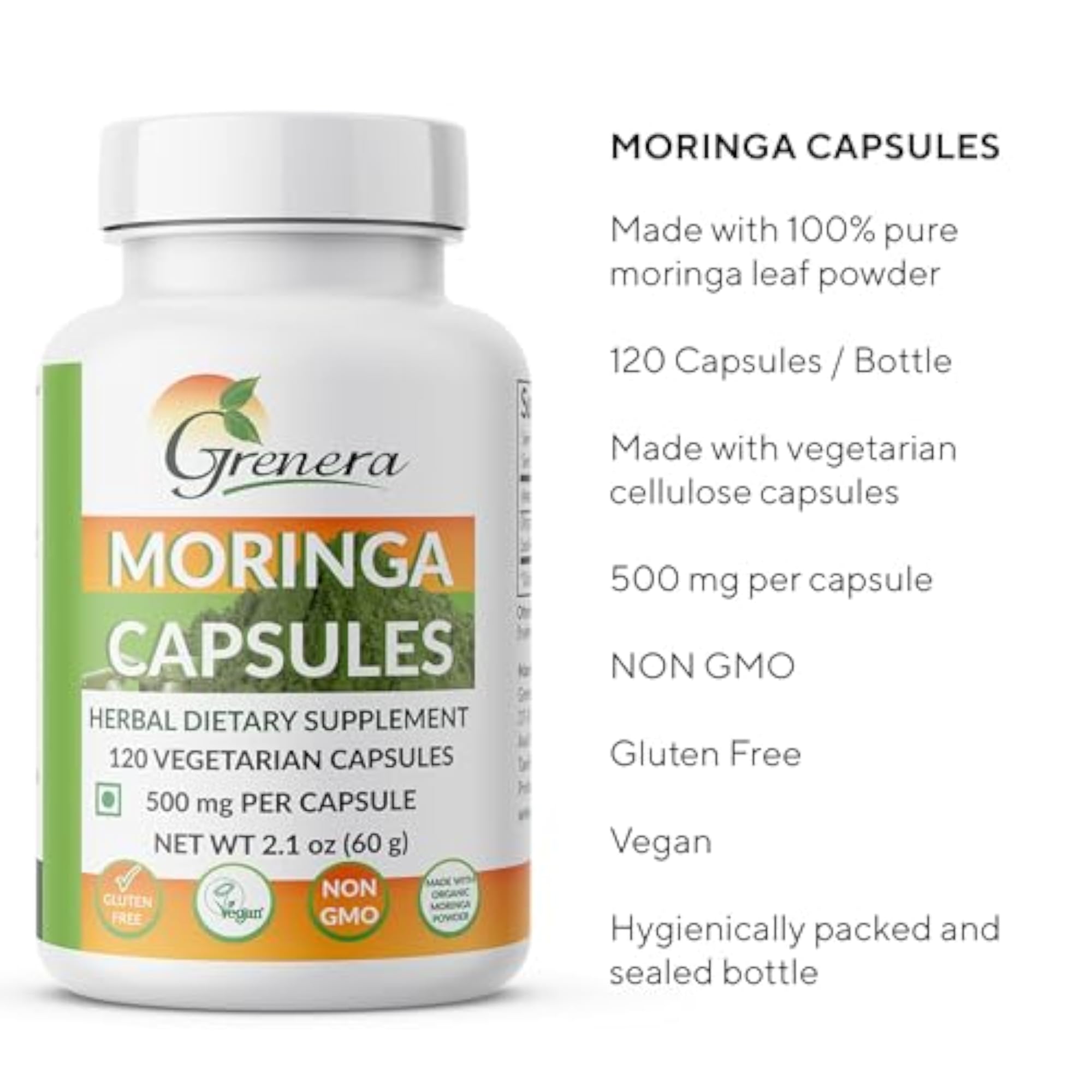 Organic Moringa Leaf Powder Capsules 120 nos
