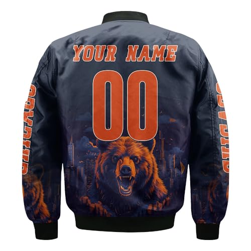 Custom Bomber Jacket City State Navy Orange Big Bear Personalized Name Number Zip Up Varsity Baseball Jacket For Men Women, Fall Winter, Jacket Fall Winter Warm Windbreaker Full Zip Casual Coats3