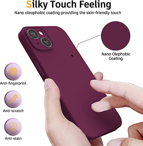 Image of Elzzi Microfiber Square Candy Case Compatible for iPhone 14, Shockproof Slim Back Cover Liquid Silicone Case - Wine RED