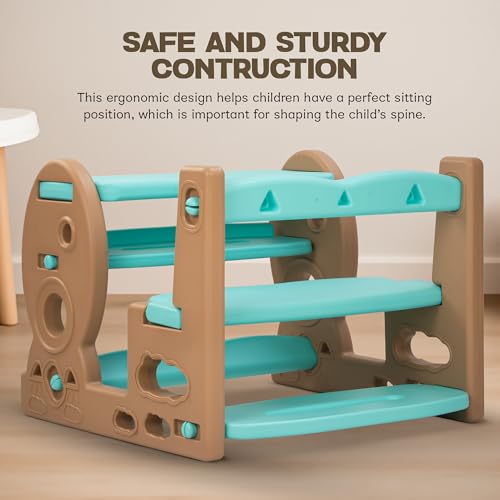 Image of BAYBEE Plastic 4 In 1 Baby Study Table & Chair Set For 2+ Years Kids Desk Set | Reading & Writing Study Table For Kids With Chair (Blue), 55 cm, 43 cm, 56 cm