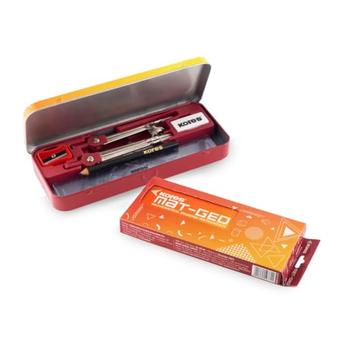 Image of Kores Mat-Geo Geometry Box for Students | Mathematical Drawing Instrument Box with Compass, Divider, Protractor, Set Squares, Scale, Pencil, Eraser & Sharpener | School & Exam Use