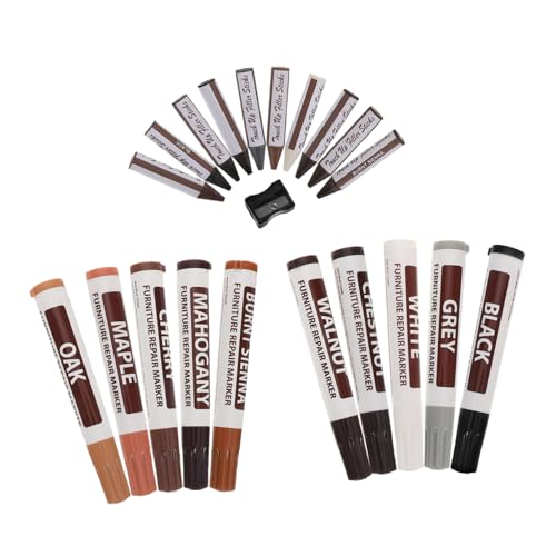 FOMIYES 21 Pcs Wood Markers Crayons: Furniture Repair Pens Includes Sharpener for Scratch Home Travel Maintenance Tables Cabinets Floors