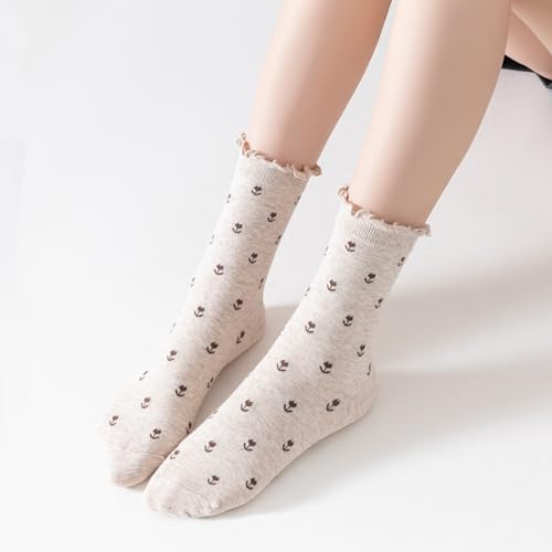 Mcool Mary 6 Pairs Women's Ruffle Socks,Casual Ankle Breathable Cool Knit Cotton Cute Dress Crew Socks2