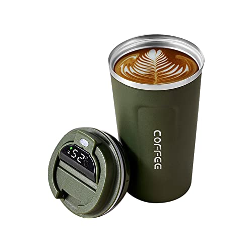 Briaatt Botella Termo Inteligente de 510 Ml para Café Pantalla de Temperatura LED TéRmica Vaso Aislado de Café Verde