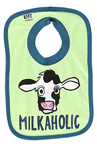 LazyOne Animal-Print Baby Bibs, Cute Baby Shower Gifts, One Size, Cow, Milk, Farm (Milkaholic, ONE SIZE)
