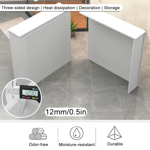 Cache-radiateur étanche 80 cm avec lattes de ventilation, meuble étagère de rangement