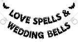 SJcysrilla Love Spells & Wedding Bells Banner Halloween Bachelorette Party Decorations Halloween Wedding Anniversary Party Decoration Supplies Black Glitter