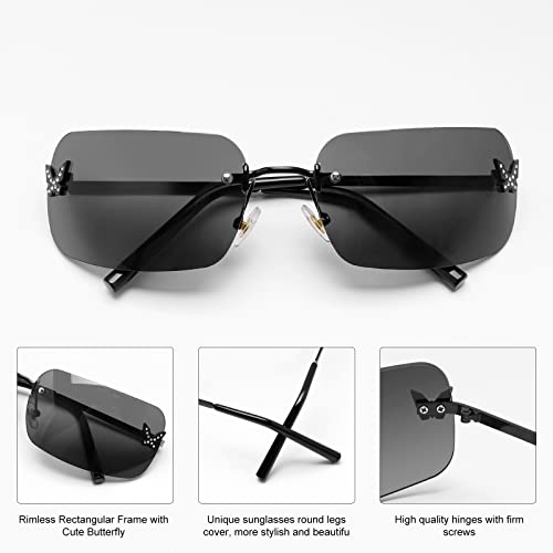 Rectangle Y2k Sunglasses for Women,Trendy Rimless Sunglasses Retro Square Vintage Shades3