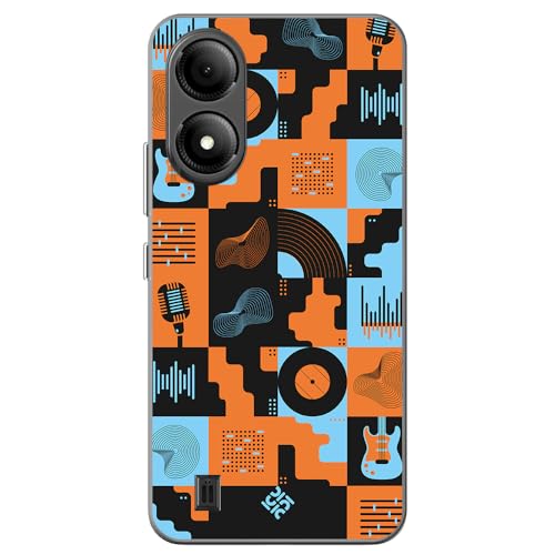 Movilshop Funda para [ ZTE Blade A33S ] Diseño Música [ Iconos Música Naranja y Azul ] de Silicona Flexible Transparente Carcasa Case Cover Gel para Smartphone.