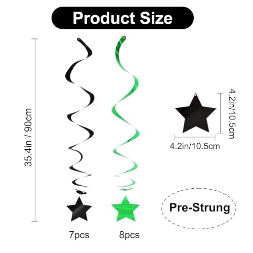 Image of BEISHIDA Green Black Silver Stars Hanging Swirls Graduation Hanging Ornament Decorations for Birthday Party Weeding Congrats Grade 2026 Graduation Decorations,Pack of 15