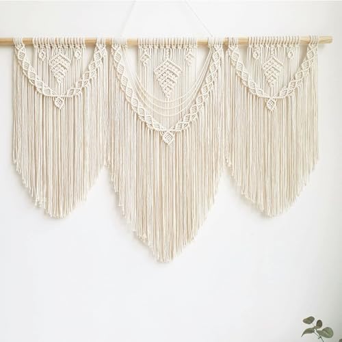 SupRovare Makramee Wandbehang 110cm (W) x 80cm (H), Große Baumwolle Wandteppich Boho Deko, Handgewebt Makramee Tapisserie Wandbehang für Schlafzimmer Wanddeko Wohnzimmer Dekorationen