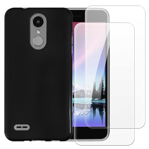 Shantime Case with 2 Pack Screen Protector Combo Compatible with LG Phoenix 4, Shockproof Cover and Tempered Glass Set for Full Body Safety(Black)