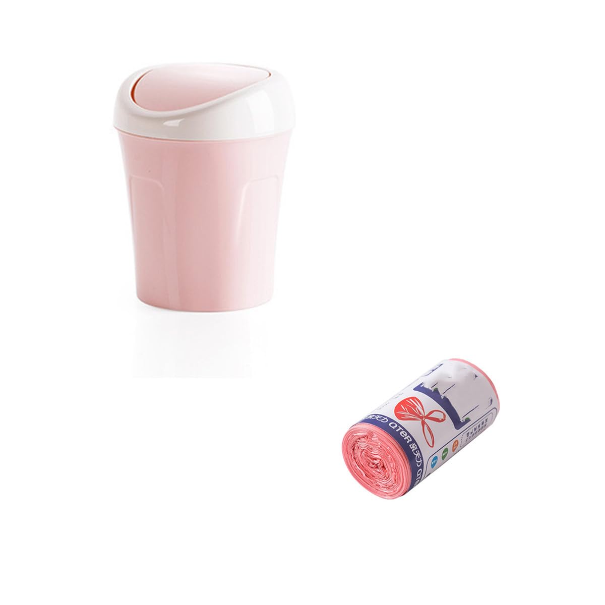 Photo 1 of AISIBO Plastic Mini Desktop Trash Can with Swing Lid - Pink