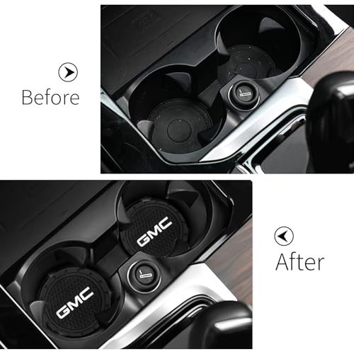Image of YUIQIEUY Car Cup Holder Coaster for GMC Sierra Denali Canyon Terrain Yukon Jimmy Acadia Recessed Silicone Cupholder Coaster Interior Accessories 2.75in 2Pack Black