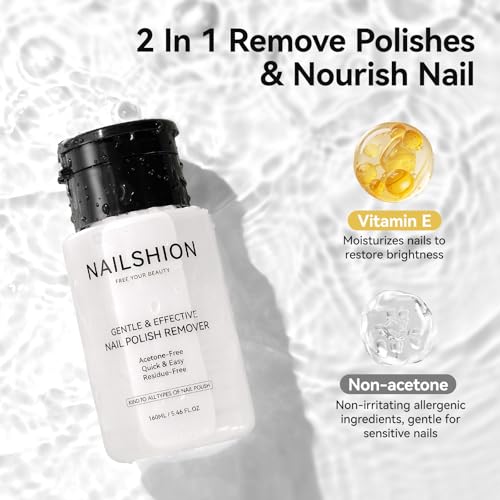 Image of Nail Polish Remover, Non-acetone, 3-6s Quick Removal, Pump Design | Rich in VE Non-Drying, Professional Polish Remover for All Air-Dry Nail Polishes, Home DIY Nail Art Supplies, 5.46 fl. oz