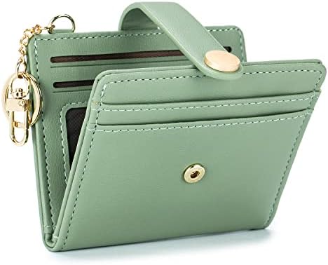 POIUGOYA Slim Wallet for Women RFID Card Holder Keychain, Green, Classic