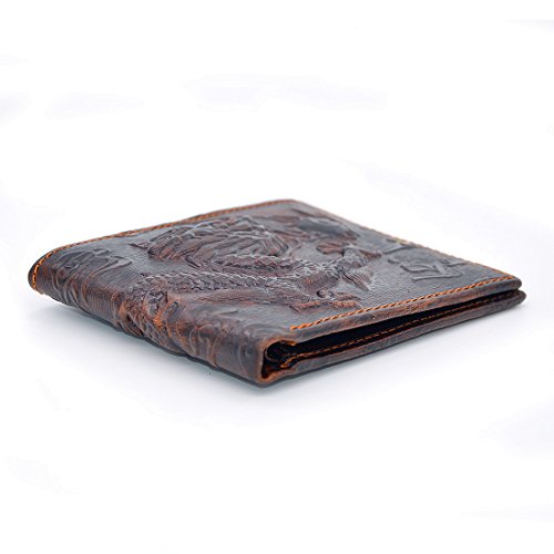 Mens Brown Genuine Leather Wallet with Credit Card Holder Dragon Pattern S4