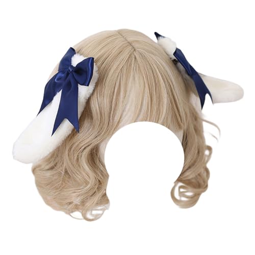 ウサギ耳 クリップ 蝶結び ロリータ レース コスプレ道具 仮装 カチューシャ ハロウィン パーティ 大人 キッズ クマルチカラー (ブルー)