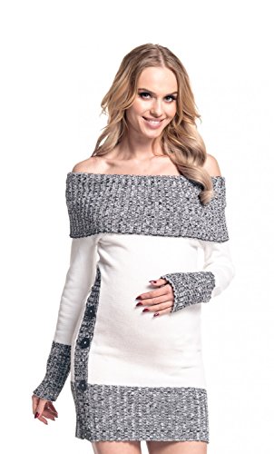 HAPPY MAMA Femme Maternité Robe Pull de Grossesse Encolure Bardot. 913p (Blanc, 44-46, 2XL/3XL) Cover