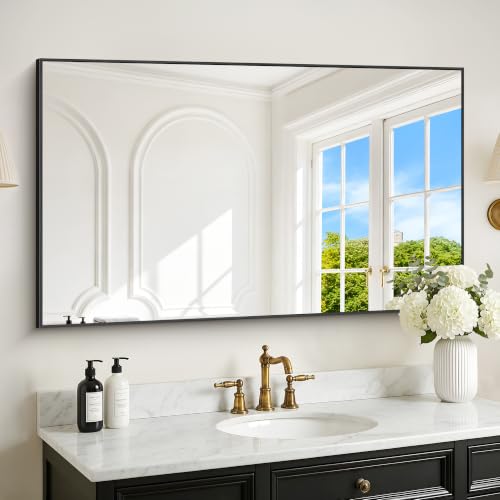 Image of DESBING Black Bathroom Mirror for Wall, 30x48 Inch Rectangle Mirrors with Metal Frame, Modern Vanity Wall Mirror Decor for Entryway Hangs, Bathroom, Living Room Horizontal or Vertical