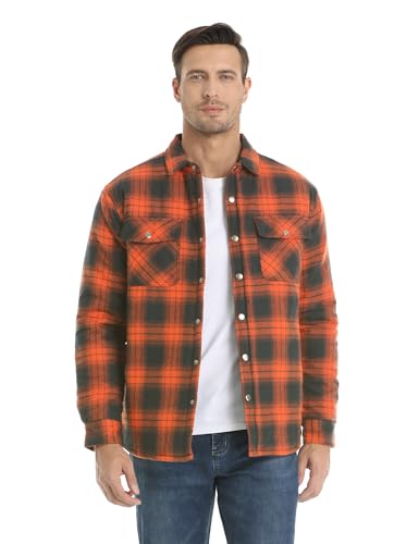 MAGNIVIT Mens Flannel Shirt Jacket Plaid Quilted Lined Coat Button Down Shirts Jacket Casual Winter Coat with Pocket2