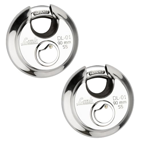 Image of Link Hi-Tech 90mm Round Padlock | Stainless Steel Body | Hardened Shackle | 3 Silver Keys with Hi-Tech Nickle | | Made in India, Pack of 2