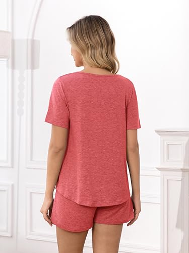 Image of MOYEE Womens Pajama Sets Soft Short Sleeve Shirt and Shorts 2 Pieces Lounge Outfit Sets with Pockets