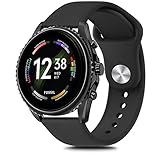 Silicone Band for Fossil Men's Gen 6/5E 44mm/Gen 5 Carlyle/Garrett/Women's Julianna Smart Watch, 22mm Adjustable Soft Silicone Sport Strap Replacement Band for Women Men (Black)