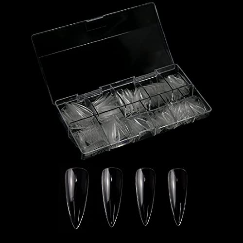 NYKAA ABS Stiletto Clear Nail Tips, Stiletto Acrylic Nail Tips Clear Full Cover Pointed Fake Nail Tips Long Claw False Artificial Nail Tips 500pcs 10 Sizes with Box, NY-LSF03