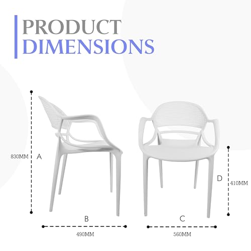 Image of DIYA Sunset Designer Plastic Chair for Dining Table & Home | Comfortable Arm Chair for Living Room & Balcony | Durable PP Body, 1-Year Warranty - Pack of 4 (White)