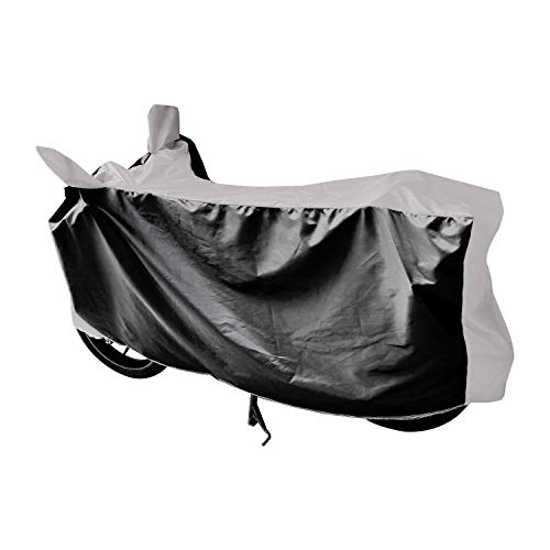 Image of Auto Hub Bike Cover Compatible with Hero Hf Deluxe with Mirror Pocket, Dustproof, Heat Resistant, Triple Stitched, Hf Deluxe Bike Cover- Black, Silver