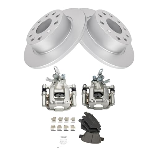 Image of TRQ Rear Brake Pad and Rotor Set Ceramic Coated Rotors Calipers Compatible with 2011-2013 Audi A3 2012-2013 Volkswagen Jetta 2013 Beetle GTI