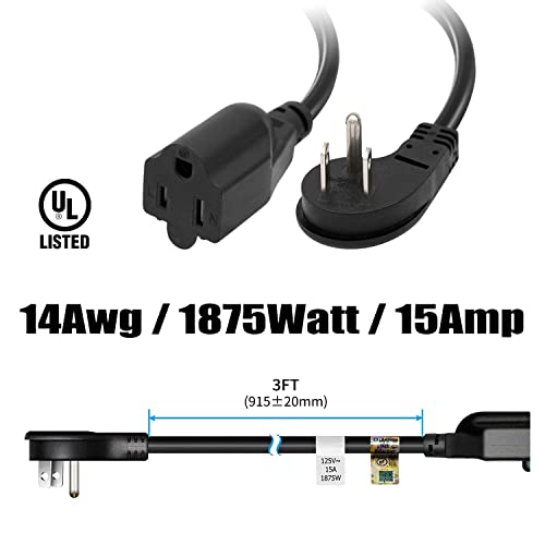 Firmerst 1875W Flat Plug Extension Cord 3 Feet 14 Awg 15A Black, Pack Of 3 #TOP1