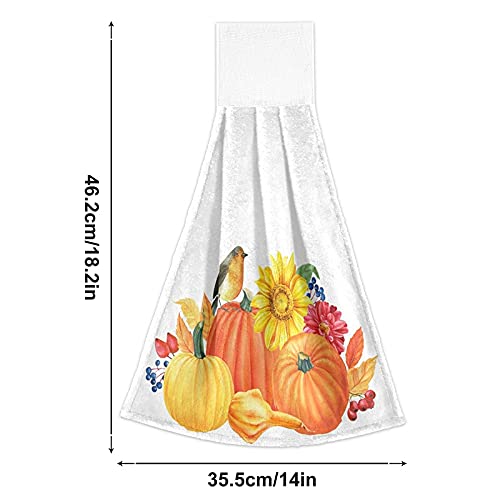 Slhkpns Autumn Leaves Robin Bird Kitchen Hanging Hand Towels,Pumpkins Sunflowers Absorbent Tie Towel With Loop 2 Pcs Kitchen Linen Sets For Bathroom Restroom Home Decor, 12X17In #TOP1