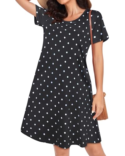 Image of Womens Summer Dresses Beach Casual Loose Tshirt Floral Short Sleeve Flowy Pockets Sundresses 2026