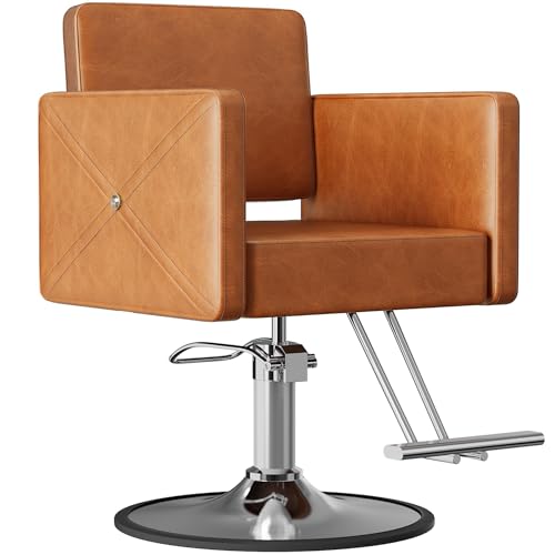 LOUVIXA Barber Chairs for Hair Stylist Height Adjustable Hydraulic Salon Chair 360 Degrees Rotation Multi-Function Shampoo Chair for Salon Home Barbershop (Brown)