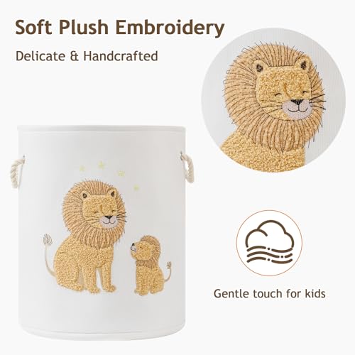 Image of Kids Laundry Basket Baby Hamper for Nursery, 58L Large Dirty Clothes Hampers with Drawstring Closure, Jungle Theme Baby Basket, Stuffed Animal Storage Basket Laundry Hamper, Safari Nursery Decor, Lion