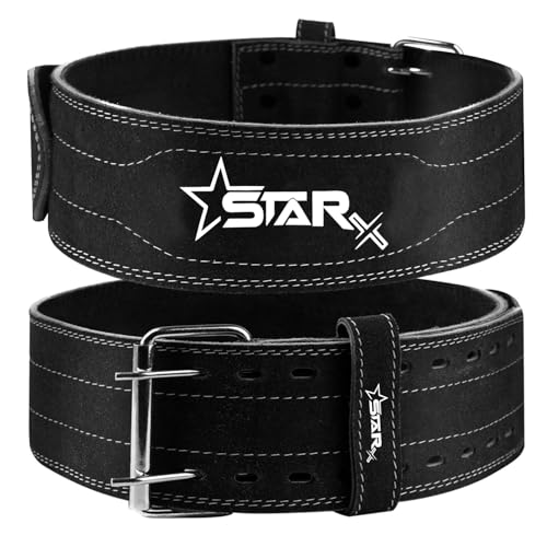 Image of StarX Panther Suede Leather Powerlifting Gym Belt for Men & Women, Heavy Workout Weight Lifting Belt for Deadlift, Squat & Back Support, Adjustable Waist Belt for Gym Training (S, Black)