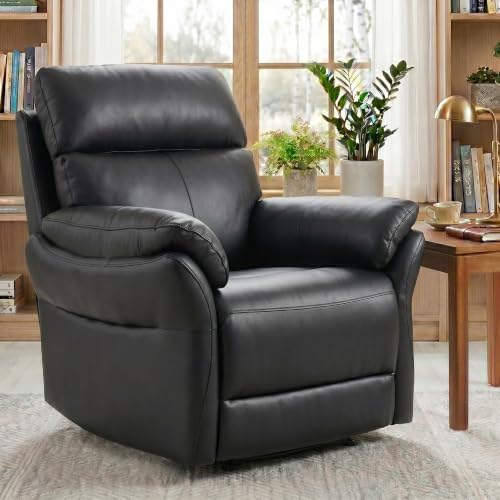 Image of AIRSKY Genuine Leather Recliner Chair, Reclining Armchair for Adults, Black