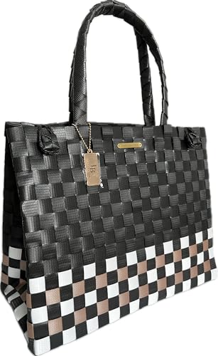 Cindy Luxe Checkered Handbag – Woven Tote Purse for Women, Elegant & Eco-Friendly Design3