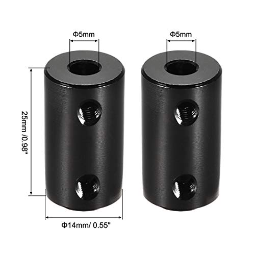 Uxcell 5Mm To 5Mm Bore Rigid Coupling Set Screw L25Xd14 Aluminum Alloy,Shaft Coupler Connector,Motor Accessories,Black,2Pcs #TOP2