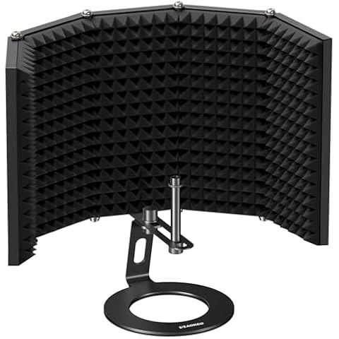 Aokeo Microphone Isolation Shield, Foldable Mic Shield with Triple Sound Insulation, Reflection Filter with 3/8" and 5/8" Mic Threaded Mount for Recording Studio, Podcasts, Singing, and Broadcasting Cover
