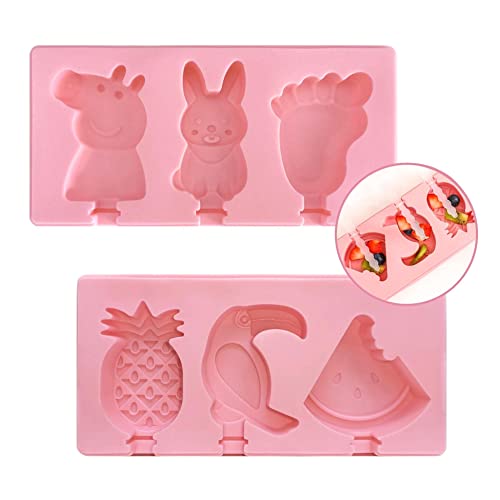 Focusynn 2 Moldes para Helados con formas. Moldes Reutilizable de Silicona con Tapa Antiderrame. Moldes de Polos con 6 Palitos de Plástico. Fáciles de Desmoldar (Modelo 1) Cover