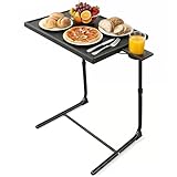 LORYERGO TV Tray - TV Table for Eating, Folding Table Trays with 6 Height & 3 Tilt Angle, TV Tray Table with Removable Cup Holder, Dinner Tray for Eating or Working on Couch, Bed & Office