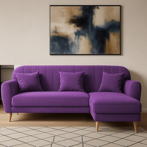 Image of Atticus RHS 4 Seater L Shape Sofa Set for Living Room (Purple Fabric) Premium Fabric Sofa Set